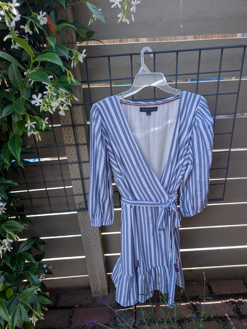 Tommy Hilfiger Blue & White Striped Wrap Mini Dress